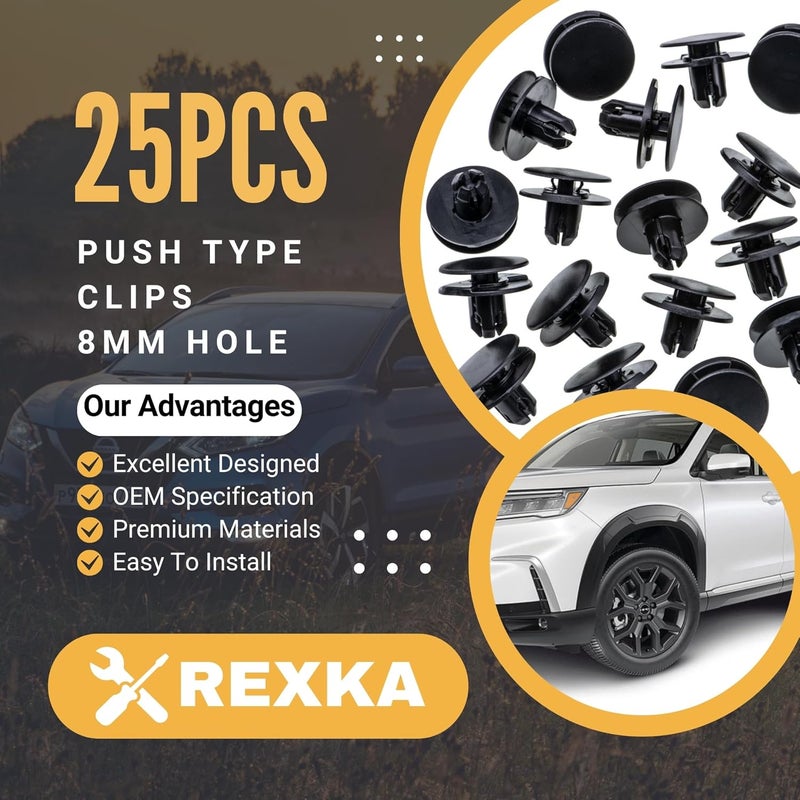 Rexka 25pcs Front Fender Liner Retainer Clip 91501-TR0-003 for Honda Acura Accord Civic Clarity Crosstour CR-V Fit Odyssey ILX MDX NSX RDX RLX TLX TSX - Image 2